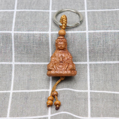 定制枣木雕观音菩萨车钥匙扣吊坠 佛教结缘礼品挂件 旅游纪念品
