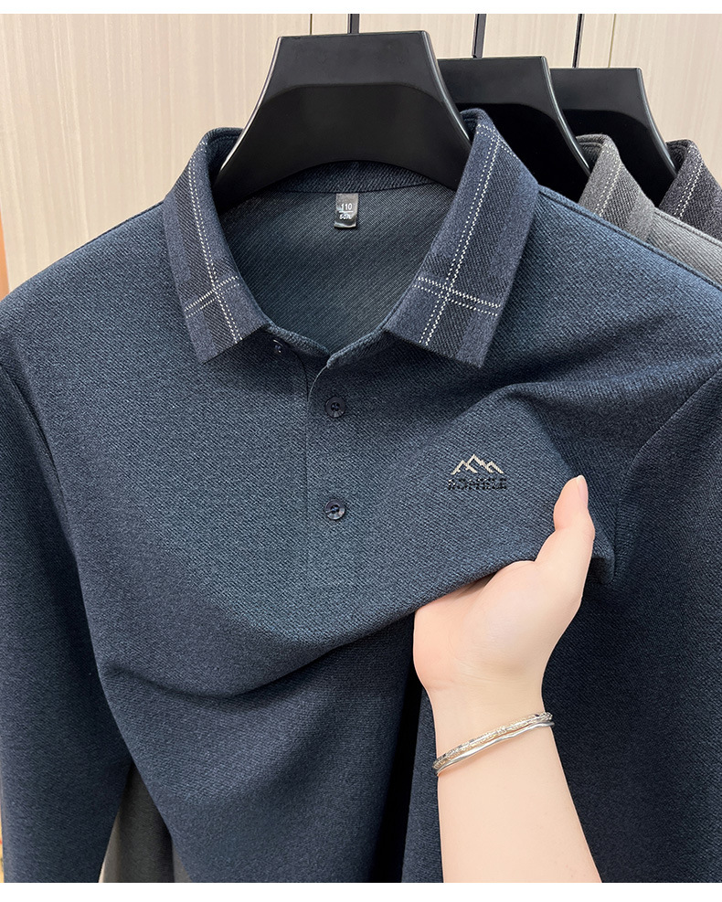 Áo polo nam dài tay cổ bẻ phong cách trung niên — Màu xanh da trời chi tiết 13