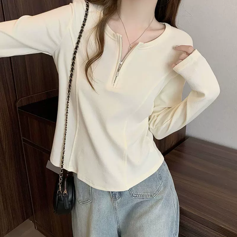 【店铺热销】秋冬纯欲风新款百搭显瘦长袖T恤胖mm大码女装时尚半