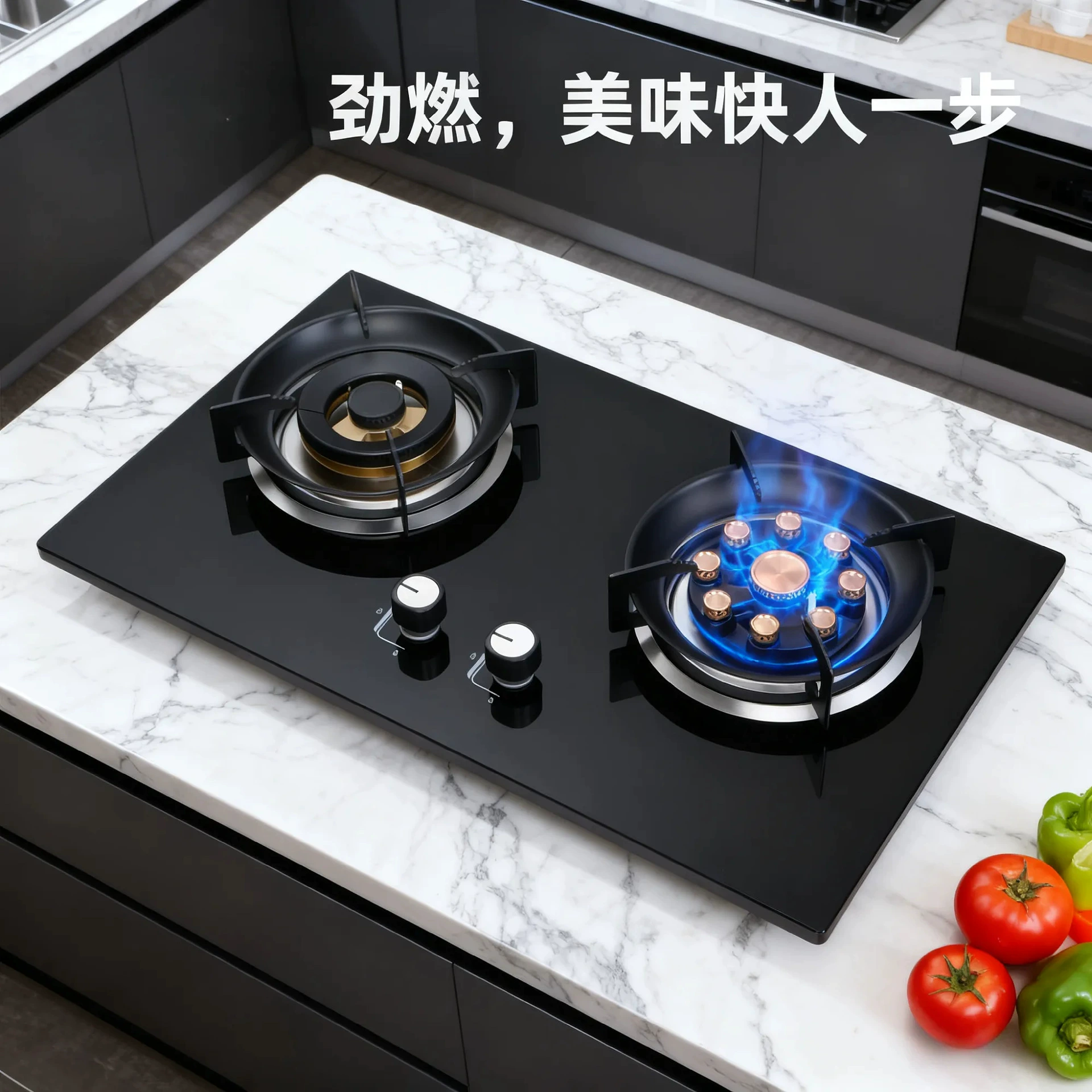 Оптовая продажа от производителя: двухконфорочная плита на природном газе с девятью горелками, мощностью 5,2 кВт, с усиленным подачей воздуха, для установки на столешницу и встраивания, универсального назначения.