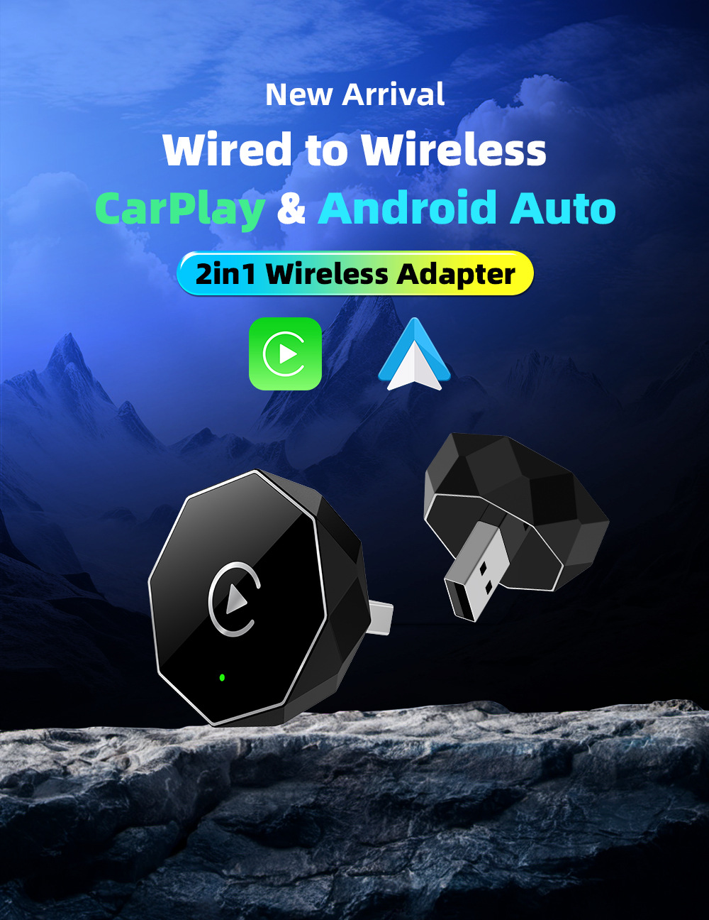 Car Onboard Interconnect Box Support Wireless CarPlay 2-in-1 Plug and Play Adapter