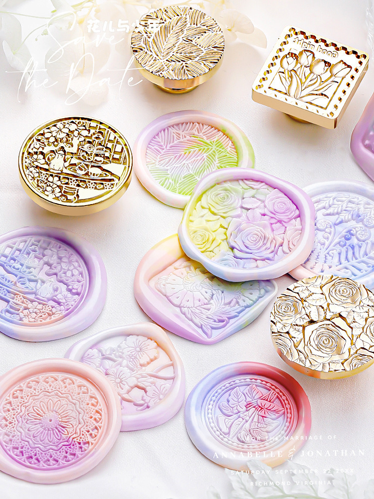 New in September, original fire lacquer seal head, special-shaped frosted embossed copper head, full set of fire lacquer wax seal head wholesale