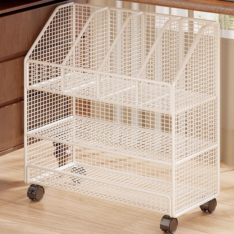 Bookshelf Home Living Room Movable Book Storage Cart Student's Desk Simple Test Paper Textbook Fitting Rack