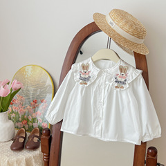 女童小兔襯衫秋季韓國童裝寶寶荷葉領純色襯衣兒童上衣77261