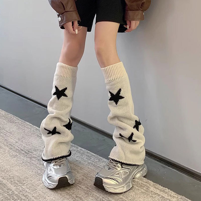 Autumn and Winter New Distinctive Star Double-sided Wearing Hosiery Horn Knitted Leg Cover Piled Warm Thick Calf Hosiery Cover for Women