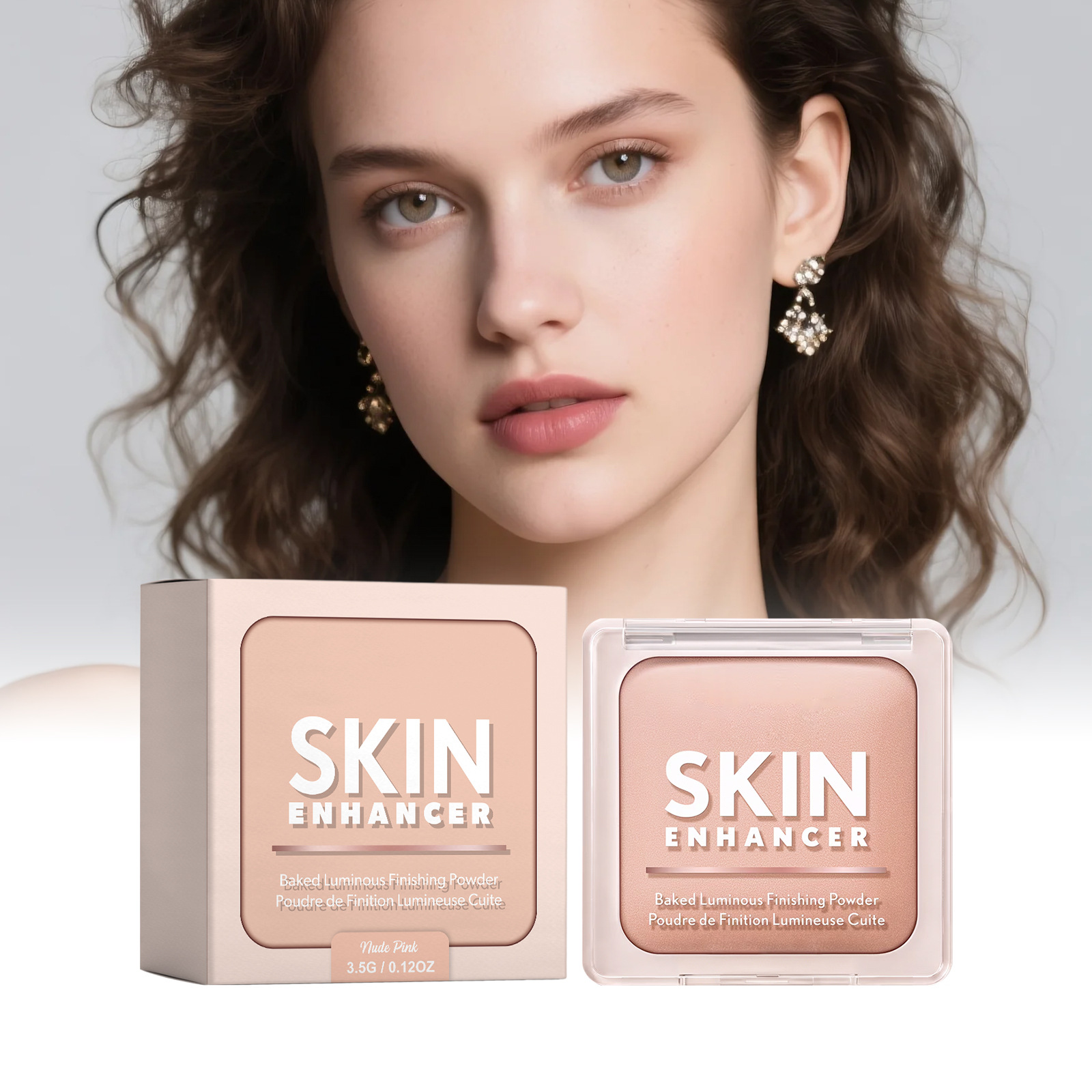 Brightening Oil Control Setting Powder (Nude Pink) Fine Powder Texture That Adheres to the Skin Without Caking, Giving a Refreshing and Natural Nude Makeup Look