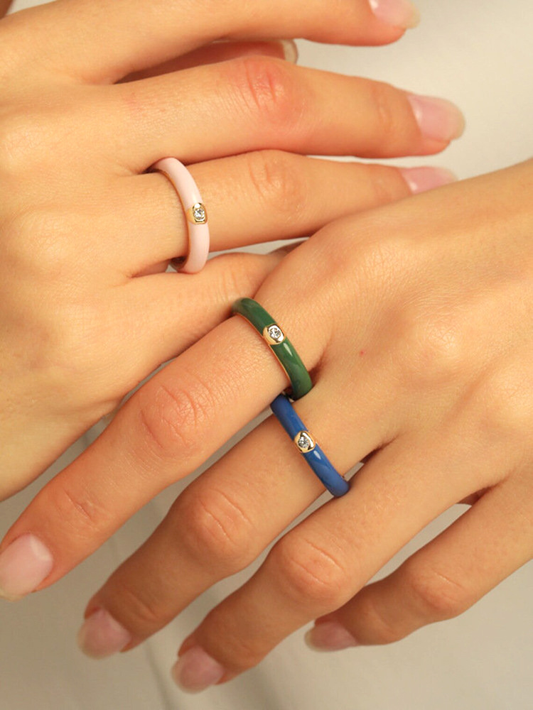 Cross-border Color Epoxy Enamel Temperament Plated 18k Ring Fashion Trend Copper Ring display picture 16