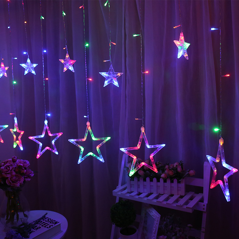 LED luz solar cadena control remoto de cinco puntas estrella cortina decorativa luz Festival de Navidad batería interior USB Star Light