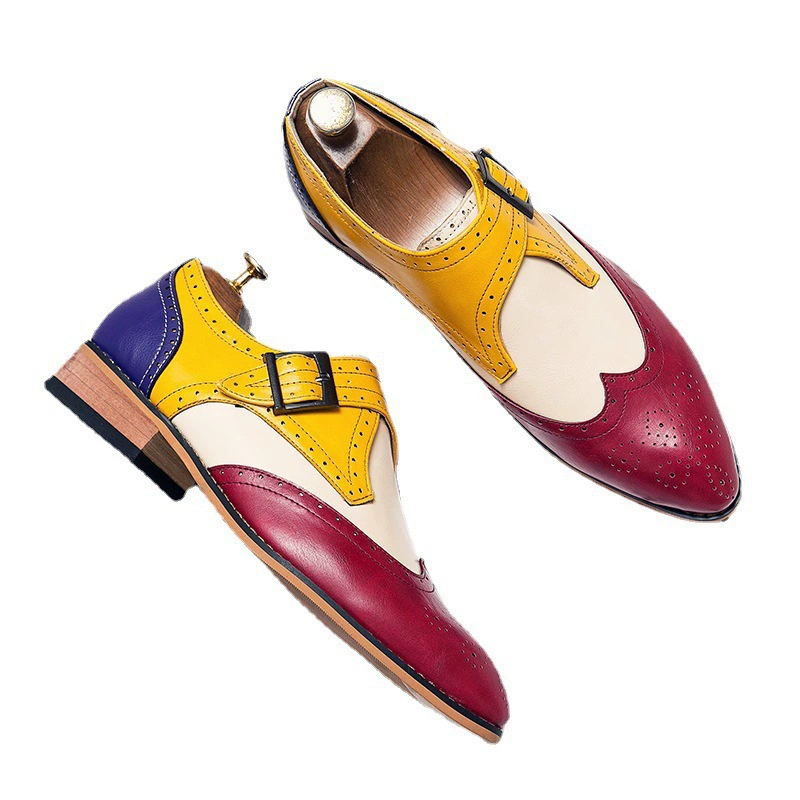 Cross -border autumn retro school style small leather shoes men's pointed head flat heel British Brock flat bottom lace students large size