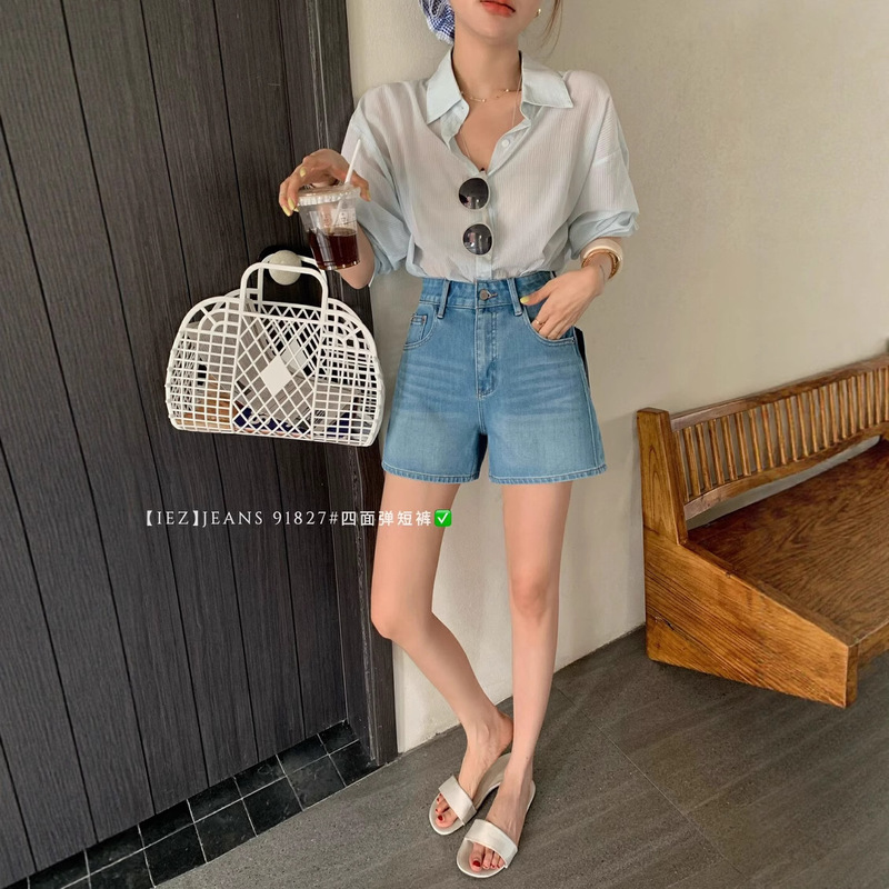 IEZ Fishbone Edge Design Small A Edition Shorts Classic Explosion Pants high quality Four-sided Elastic Fabric Denim Shorts IEZ Fishbone Edge Design Small A Edition Shorts Classic Explosion Pants high quality Four-sided Elastic Fabric Denim Shorts