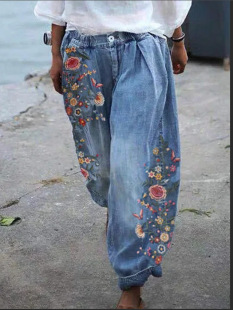 in stock Wish Amazon eBay Women Jeans Imitation Denim Lantern Trousers Women