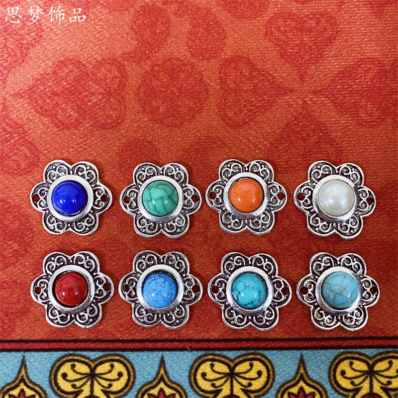 Тибетское серебро инкрустированная Смола бирюза DIY Аксессуары материал монгольский Тибетский этнический стиль аксессуары для одежды SM4713