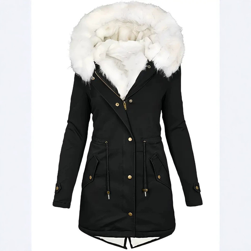 Cross-border Explosions Hot plus size Cotton Coat Women's Hooded Fur Collar Waistline Slimming Thickened Warm Mid-length Cotton Coat Cross-border Explosions Hot plus size Cotton Coat Women's Hooded Fur Collar Waistline Slimming Thickened Warm Mid-length Cotton Coat