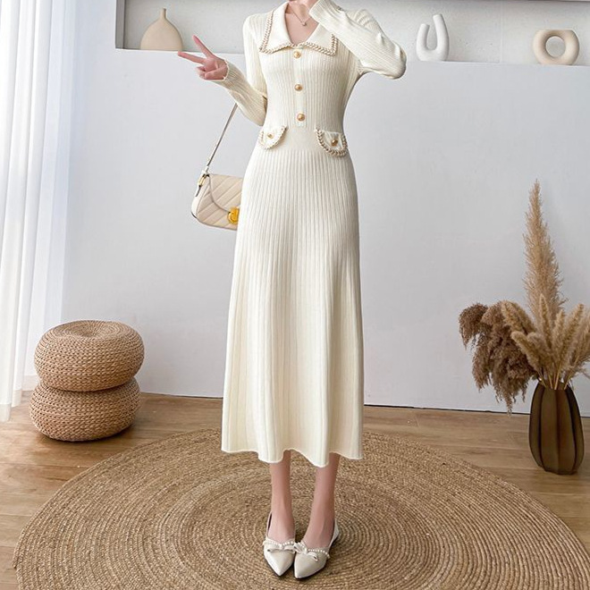 Chanel-Style Knitted Long-Sleeve Dress for Women, New Autumn and Winter Collection, Petite Long French-Style New Model with a Sense of Elegance Chanel-Style Knitted Long-Sleeve Dress for Women, New Autumn and Winter Collection, Petite Long French-Style New Model with a Sense of Elegance