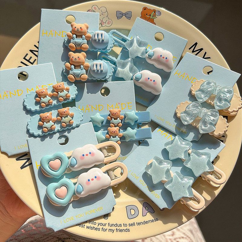 2 pack! Blue Bear Love Hairpin ~ Sweet Girl Cloud Bow BB Clip Side Clip Hair Accessories Headwear