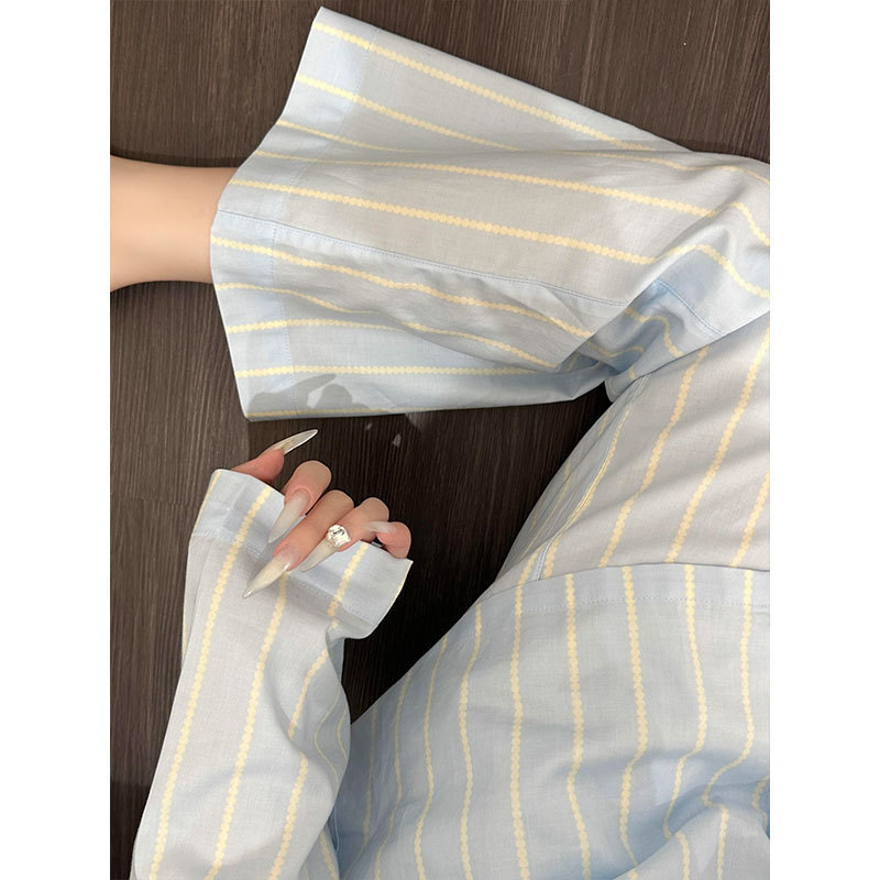 韩系ins甜美简约条纹睡衣女春秋季休闲长袖长裤可外穿家居服套装|undefined