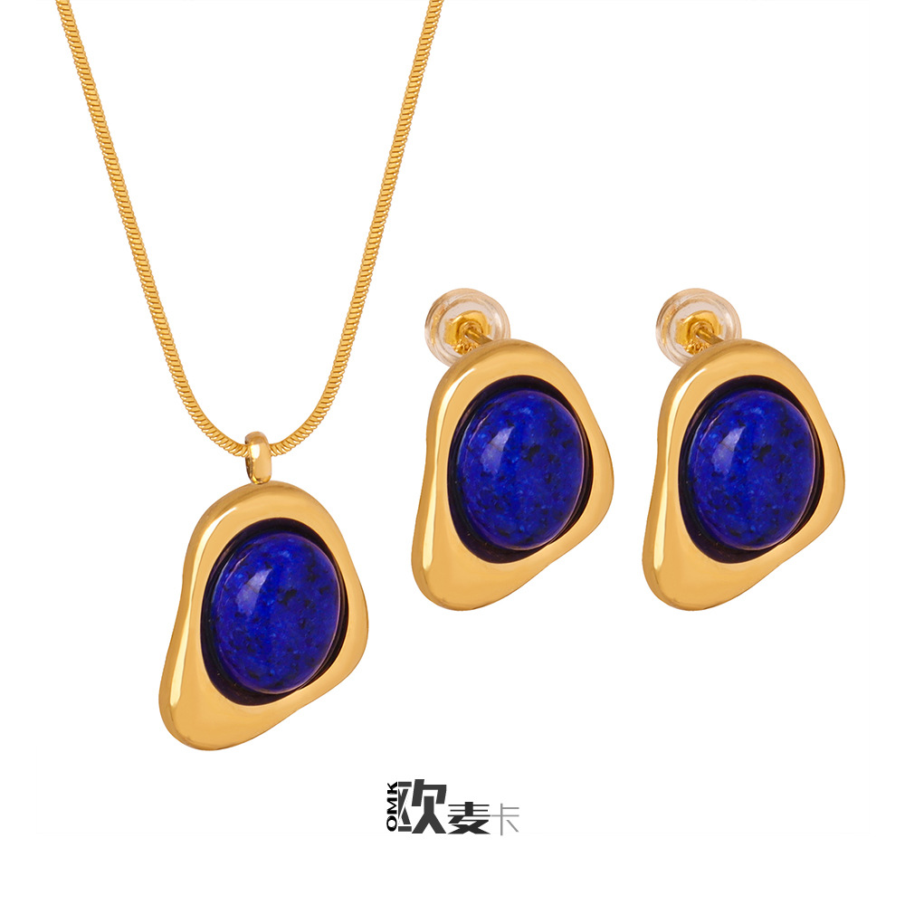 Francés nicho triángulo curvado pendientes con incrustaciones de piedra natural diseño colgante collar titanio acero joyería conjunto decoraciones