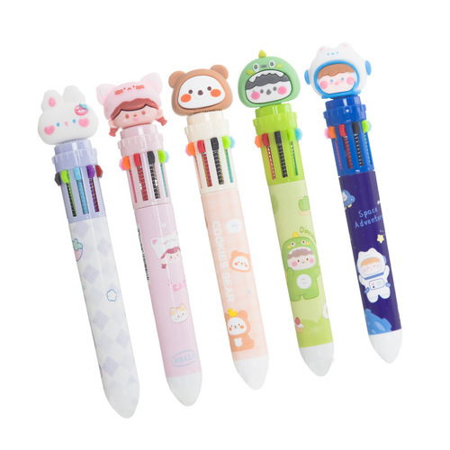 Creative ten-color ballpoint pen learning key marker pen cartoon eight-color press gel pen high-value school supplies