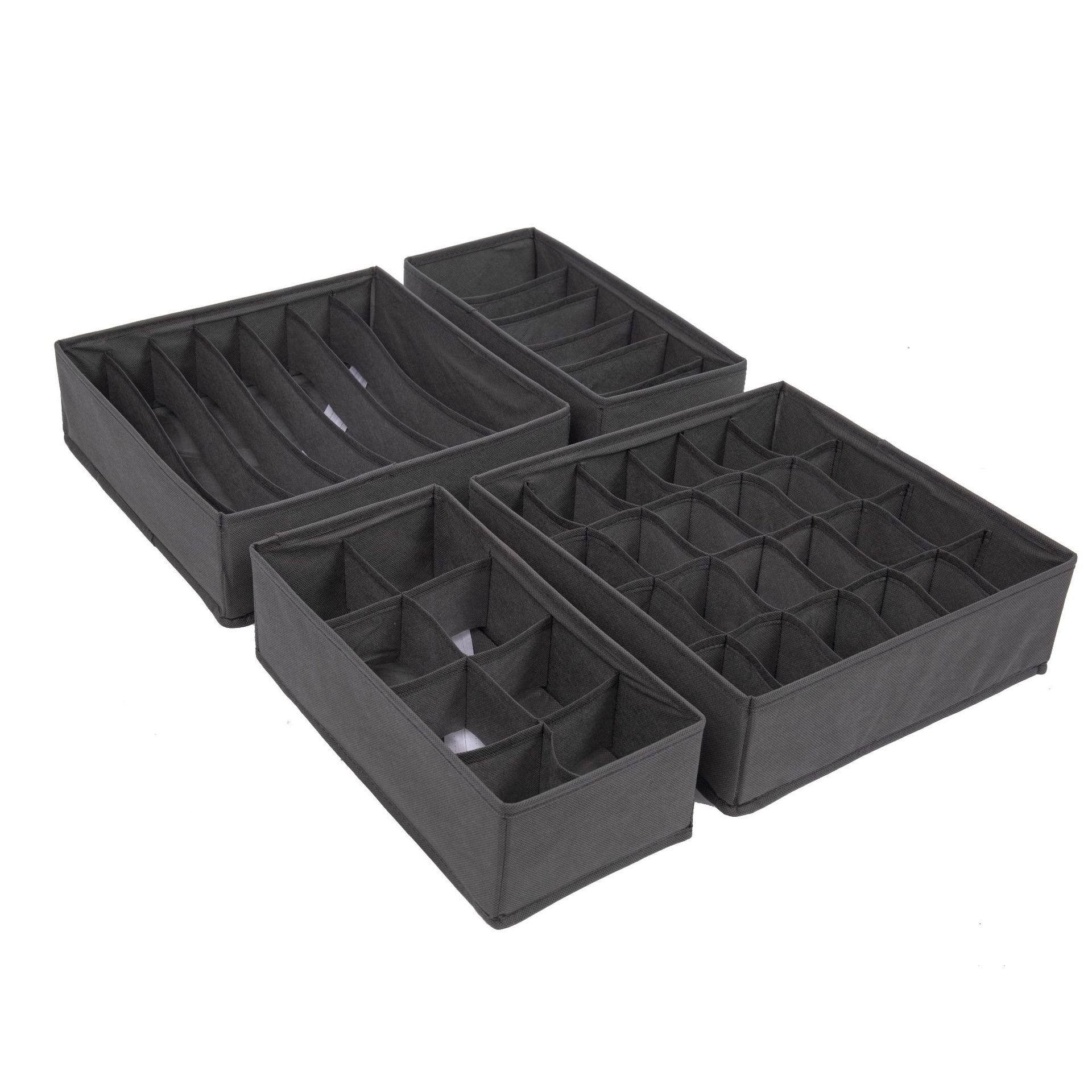 Caja de almacenamiento de ropa interior gris blanca de arroz, caja de almacenamiento de calcetines de cuatro piezas, caja de almacenamiento de sujetador para el hogar de tela, acabado