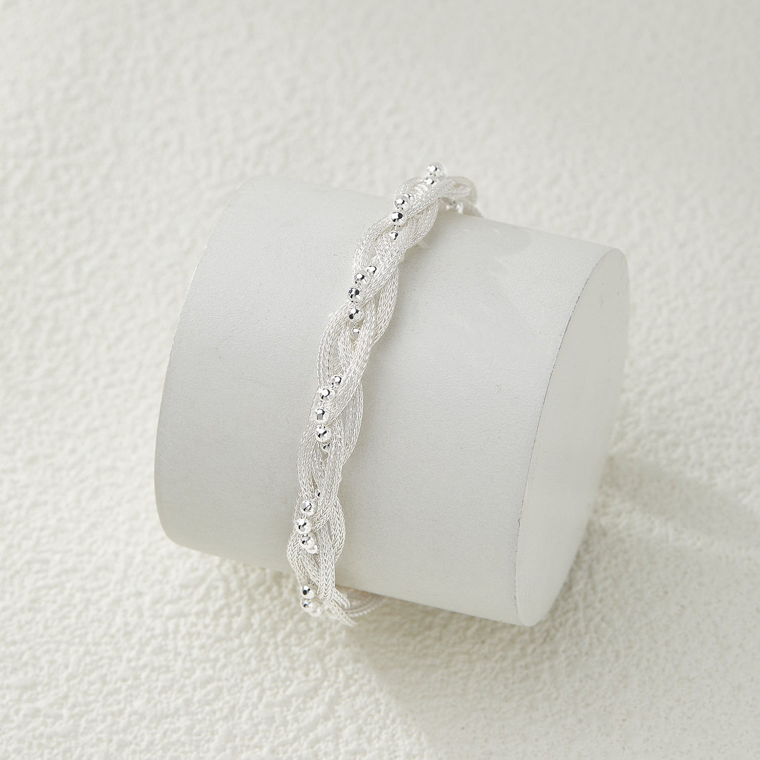 S925 Sterling Silver Four Strand Flat Wire Bracelet With Sparkling Beads High End Jewelry Accessory_voghion.com