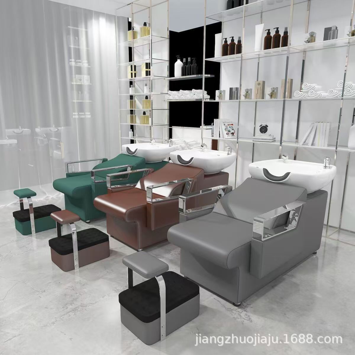 Peluquería Cama de champú Peluquería especial cama de agua semi-reclinada olla profunda de cerámica de acero inoxidable de alta gama