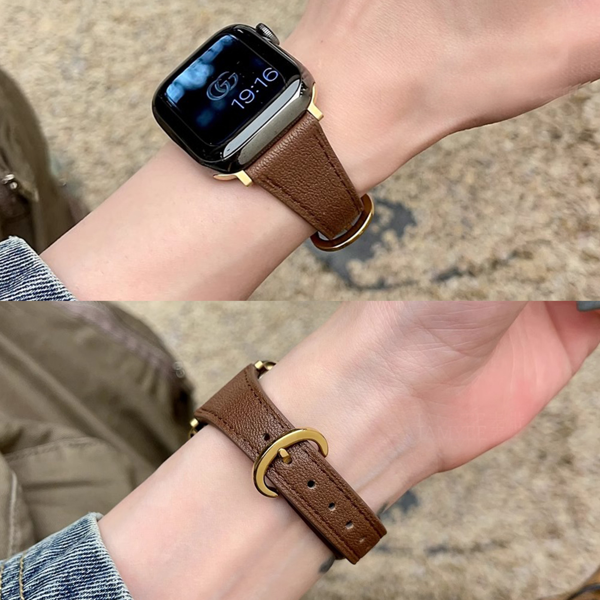 Horseshoe buckle small waist leather for Apple Watch iwatch10 generation leather strap Apple Watch987