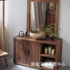 侘寂风实木浴室柜组合落地复古卫浴柜民宿洗漱台洗手台脸盆柜子