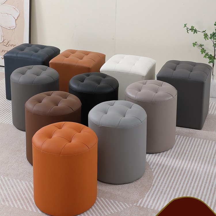 Stool, Round Stool, Living Room Shoe-Changing Stool, Light Luxury Sofa Stool, Small Stool, Household Leather Ottoman, Low Stool, Ktv