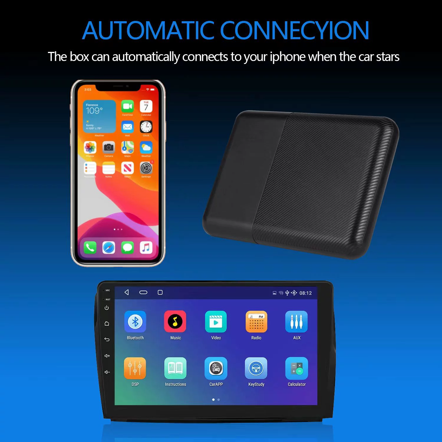 Applicable to Apple mobile phone carPlay original car cable wireless adapter vehicle convenient Bluetooth IA intelligence
