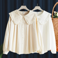 Girls' Blouse 2024 Spring Collection New Arrival Medium and Large Children Pure Cotton Doll Collar Spring and Autumn Blouse White Base Top