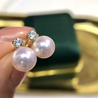 Серьги Princess Diana Akoya из серебра 925 пробы с инкрустацией цирконом 8-8,5 мм, перламутровые пресноводные акойя богини