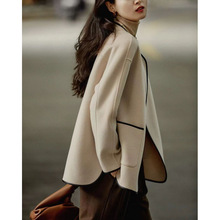 出口外贸大码女装秋季新款显瘦百搭气质有腔调法式毛呢短外套