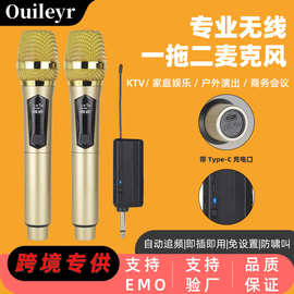 无线麦克风充电款一拖二家用KTV声卡舞台直播K歌V段专业手持话筒
