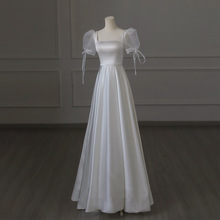 法式晚礼服2024新款气质宴会高级感白色缎面轻婚纱高端订婚连衣裙