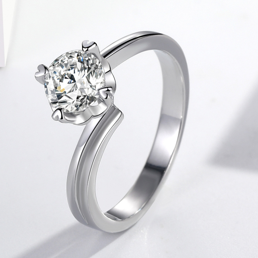 JZ564 New Torque Arm Single Drill Four Claw Snowflake Simulation Diamond Ring 1 karat Wedding Ring 1 karat Women's Wedding Ring