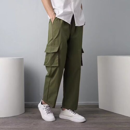 Versatile pocket straight-leg pants for men, summer workwear, long casual pants, trendy pants for men, loose spring thin version, large size