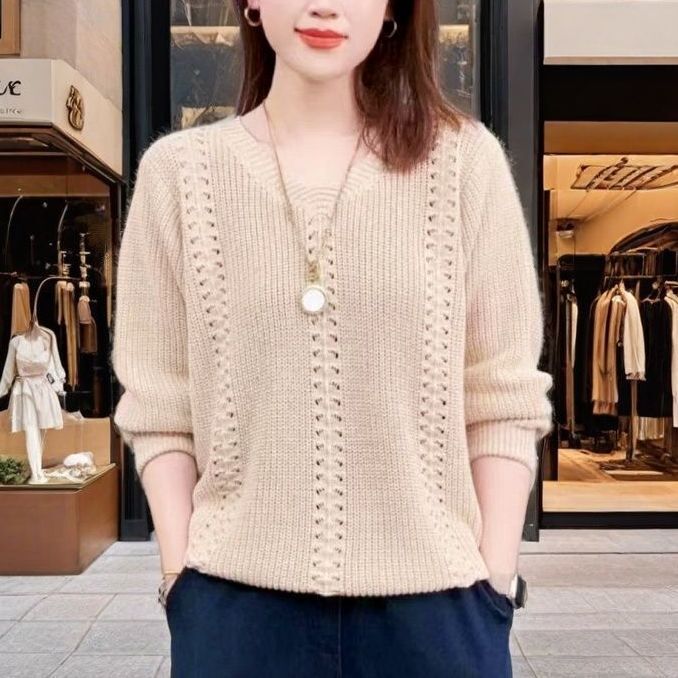 150kg Plus Size Mint Mambo Dopamine Spring and Autumn Women's V-Neck Knitted Sweater Loose Long Sleeve Sweater for Women 150kg Plus Size Mint Mambo Dopamine Spring and Autumn Women's V-Neck Knitted Sweater Loose Long Sleeve Sweater for Women