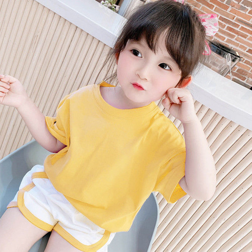 9937 Boys' and Girls' Children's White T-shirt Short-sleeved Top Solid Color Short-sleeve Uniform for Middle Children Pure Cotton Pure White