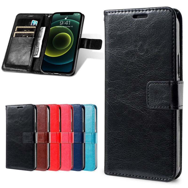 Suitable for Iphone16E Classic Crazy Horse Pattern Mobile Phone Case Apple 15 Pure Color Leather Case S25 Card Wallet Protective Case