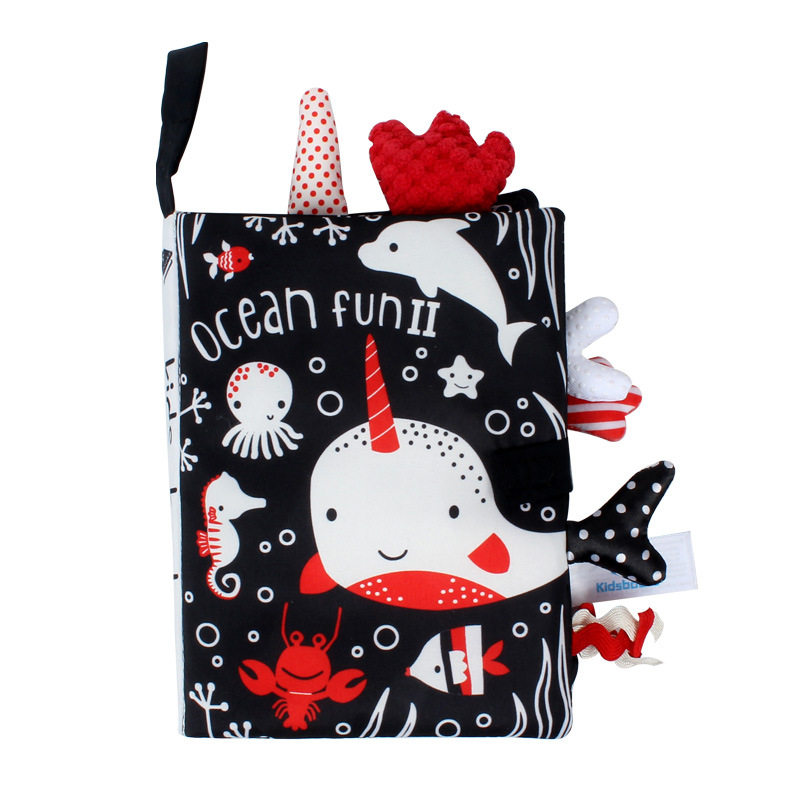 Libro de tela para bebés, con cola tridimensional, colores negro, blanco y rojo, desgarrable, juguete educativo.