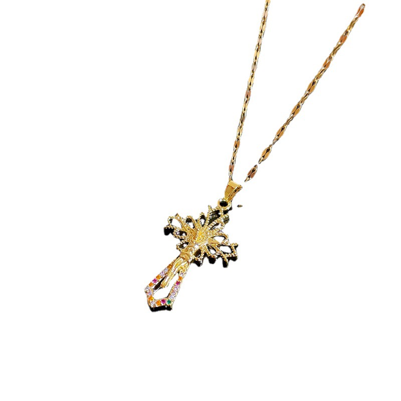 Collana Cross Light Luxury Temperament Micro Diamond da donna, stile squisito, catena per clavicola da celebrità di internet con gioielli_voghion.com