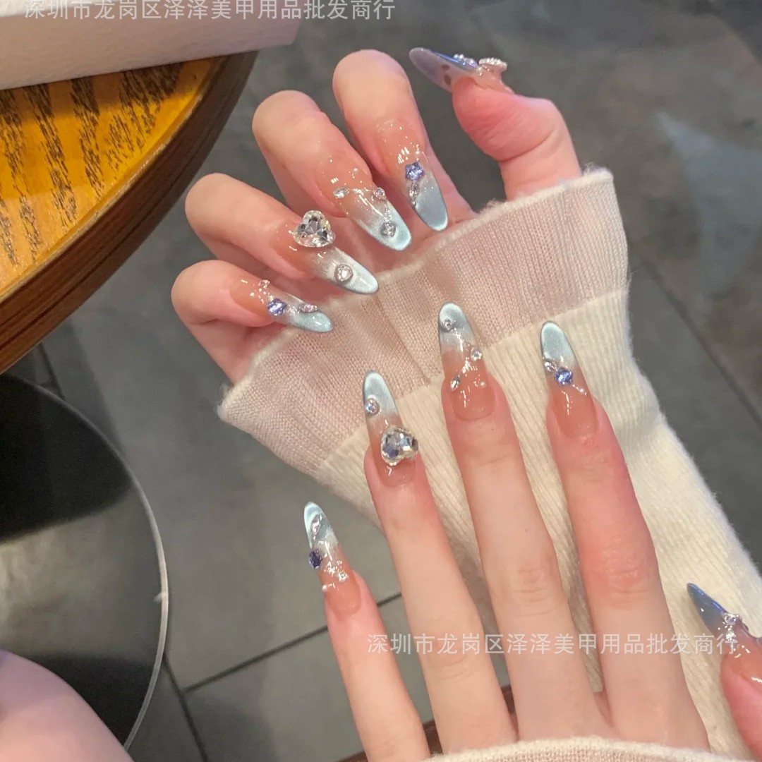 海洋之心穿戴长款美甲甲片高级穿戴甲纯手工精品穿戴甲长跨境批发