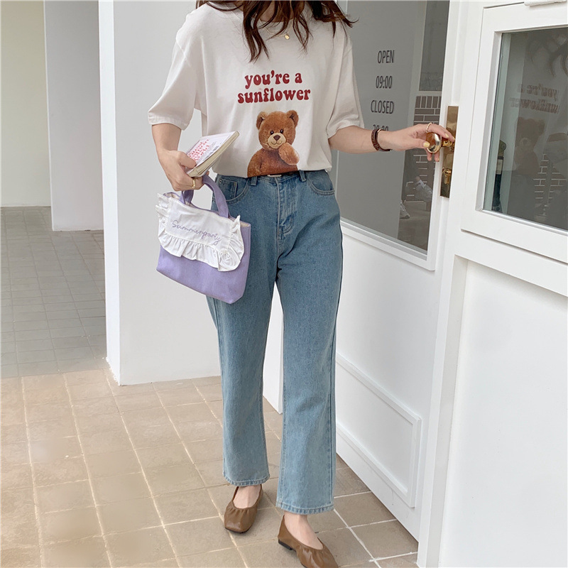 1441 Japanese and Korean chic Sweet ruffled bento Bag, Fresh embroidered hand-held small cloth bag, girl student bag wholesale undefined