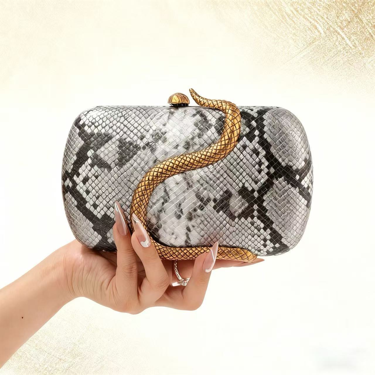 Comercio exterior directo transfronterizo lujo ligero bolso de cena damas bolso de mano PU bolso de serpiente estilo de moda bolso de noche de hombro