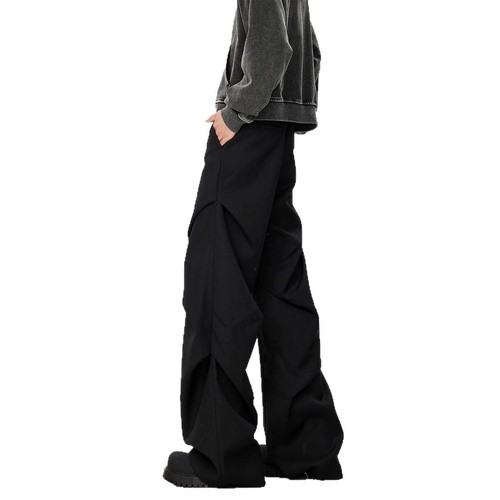 American-style niche pleated micro-platform men's spring and autumn loose matchy-matchy droopy trendy brand high-end casual pants for men trendy