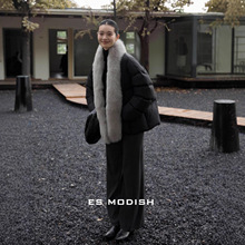 ESMODISH冬季新品小众设计长狐狸毛领装饰高品质白鸭绒御寒羽绒服