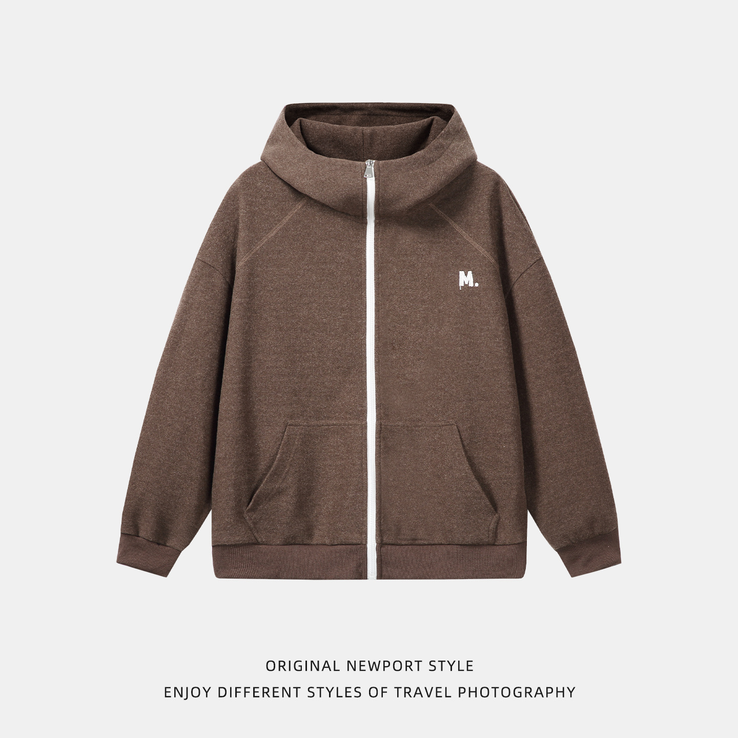 Monochrome Man- Heavy Woolen Hooded Sweatshirt Autumn Style American Retro Color-Block Zipper Cardigan Jacket Textured Thickened Hoodie_viptrois.com
