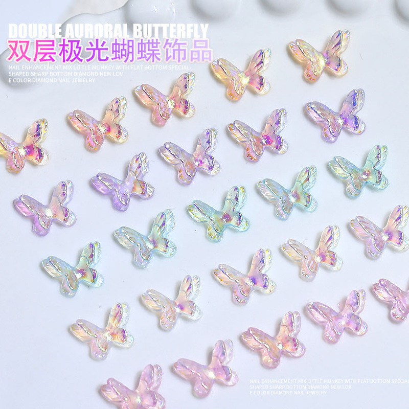 Cross-border nail jewelry wholesale net red explosions double Aurora Butterfly magic color three-dimensional resin DIY nail decoration Cross-border nail jewelry wholesale net red explosions double Aurora Butterfly magic color three-dimensional resin DIY nail decoration