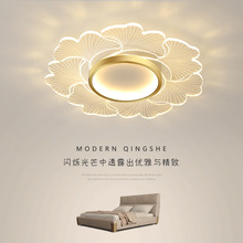 北歐卧室燈輕奢后現代簡約個性創意led吸頂燈具網紅ins金色花形溫