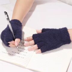 秋冬手套女男羊毛线貂绒保暖加绒短款半指露指触屏手机学生写打字